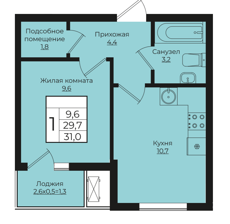 1-комнатная 31.2