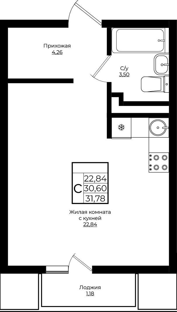 Студия 31.78 м2