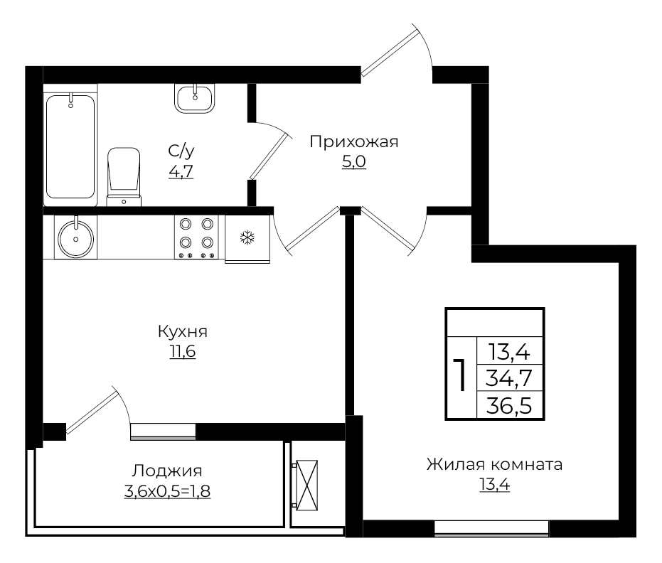1-комнатная