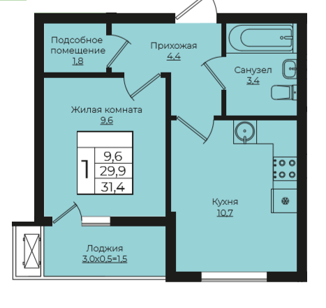 1-комнатная 31.55