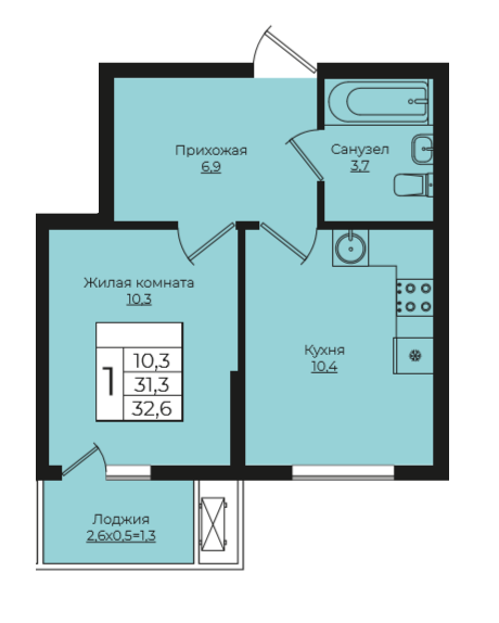 1-комнатная 32.6