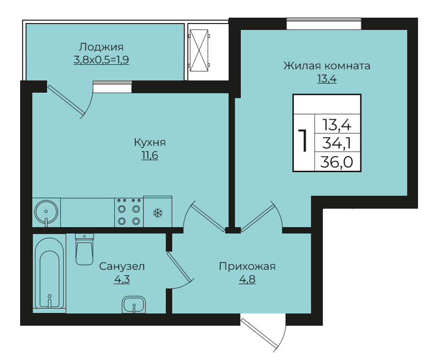  1-комнатная 36