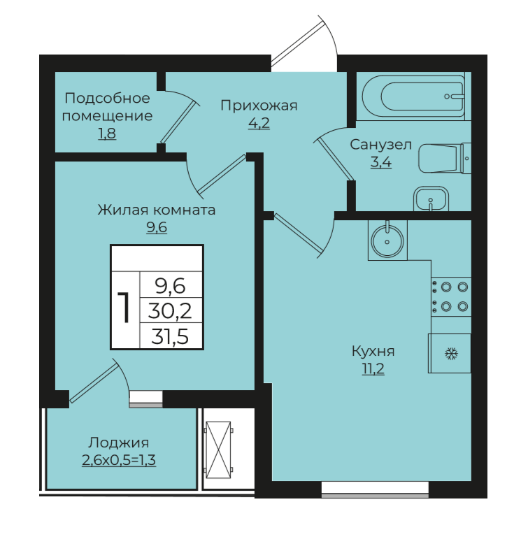 1-комнатная 31.5