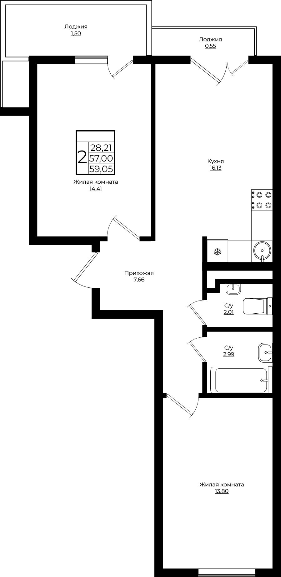 2-комнатная 59.84