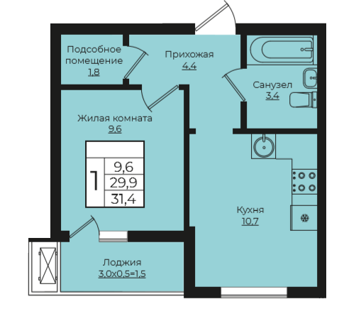 1-комнатная 31.5