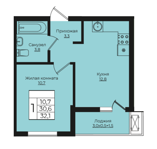 1-комнатная 32.1