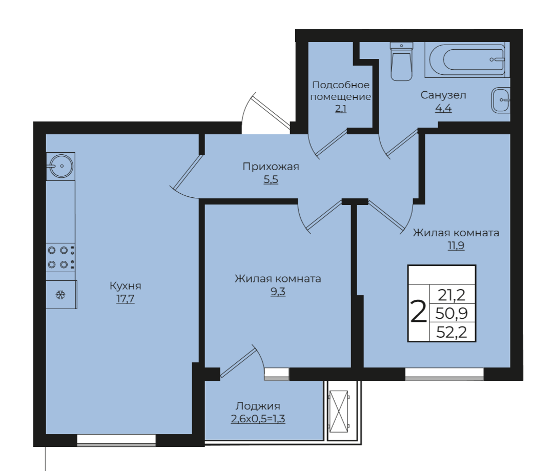 2-комнатная 52.2
