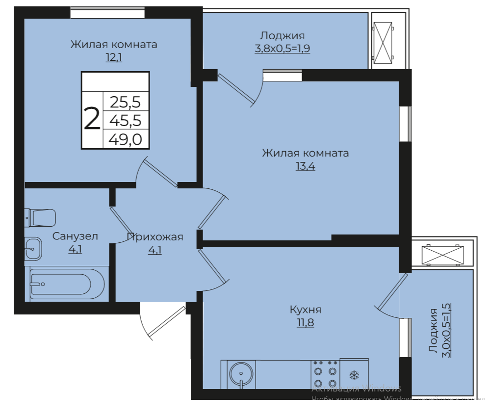 2-комнатная 49 м2