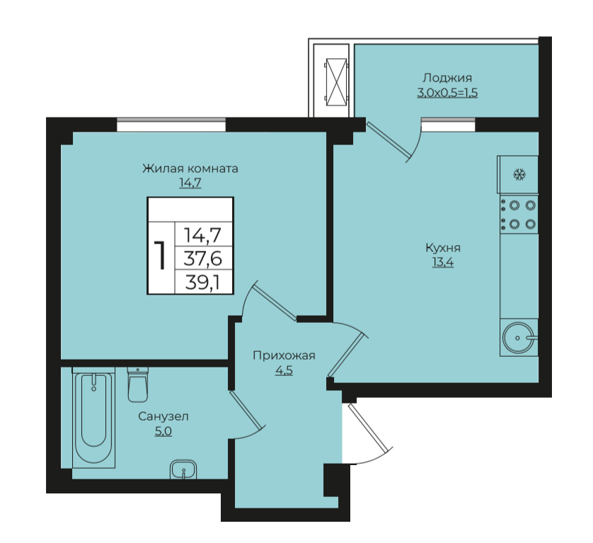 1-комнатная 39.1