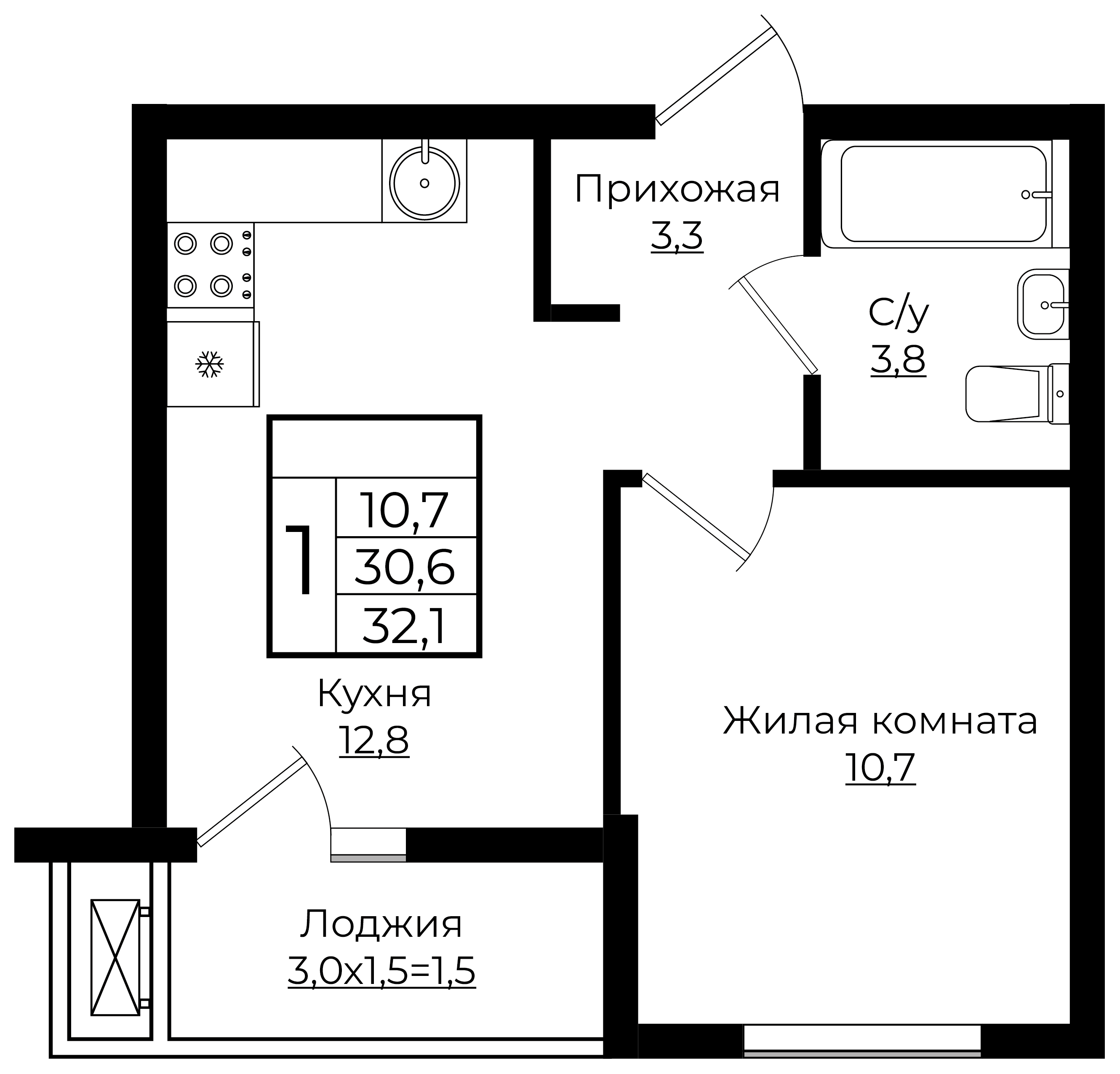 1-комнатная 32.1