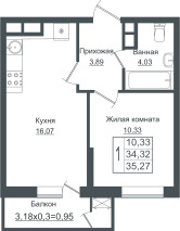 1-комнатная 35.27